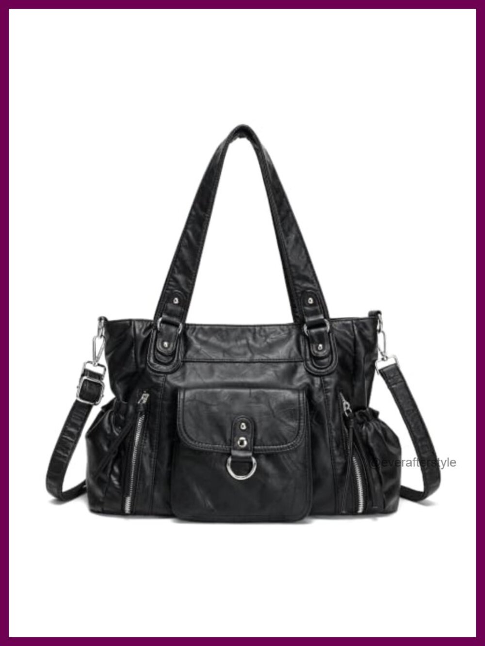 Faux Leather Hobo Shoulder Bag Vintage Multi-Pocket Crossbody Purse